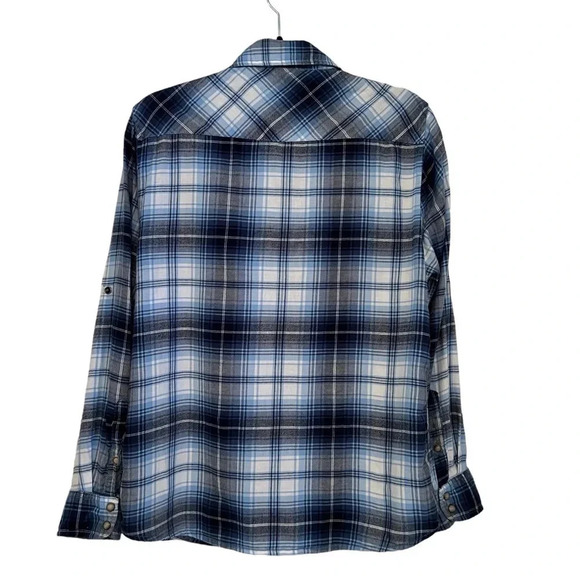 JACHS Girlfriend Bea Snap Front Blue White Plaid Shirt Women’s Size Medium - Picture 4 of 5